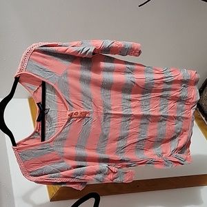 Coral pink and gray striped shirt